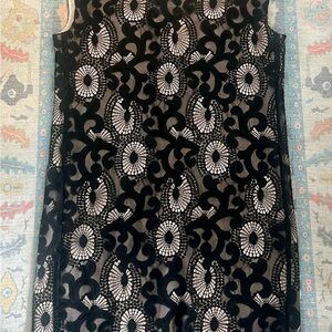 LOFT Black Lace Overlay Midi Dress